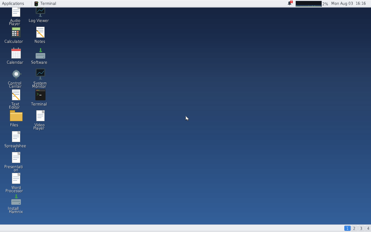 The Hamnix desktop showing wallpaper, panel and desktop icons