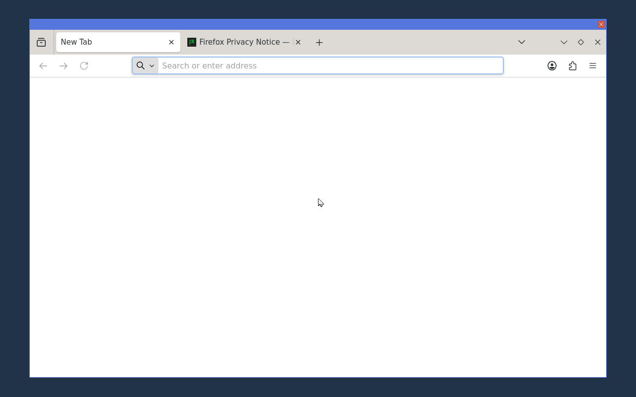Firefox running in a Hamnix window with its full chrome, tab strip and address bar